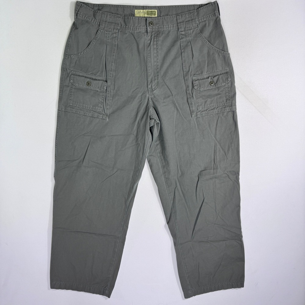 Cabelas 7-Pocket Hiker Pants Mens 40 (38x29) Grey Cotton Canvas Cargo Outdoor